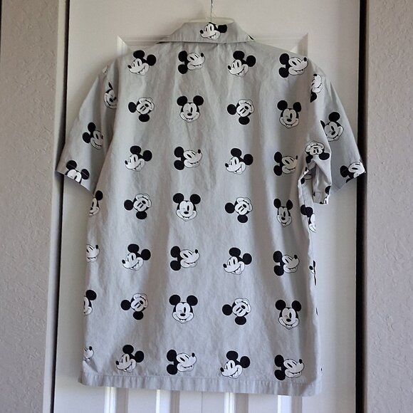 Disney Mickey Mouse Gray Print Short Sleeve Button Down Shirt Men's Size S - Picture 6 of 13